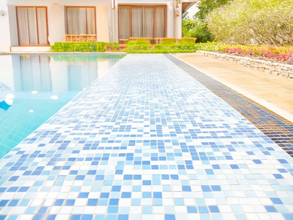 pose de carrelage mosaïque autour d'une piscine à Pessac